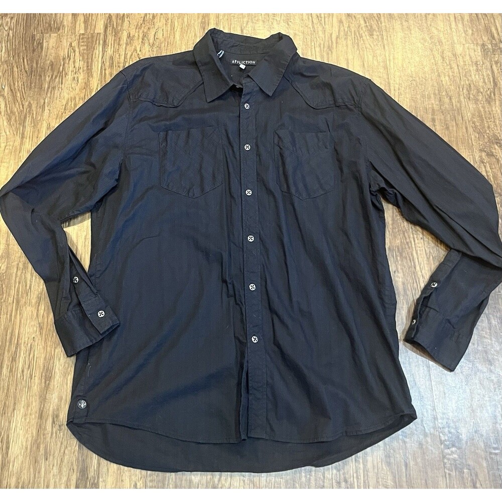 Affliction Black Premium Button Down Shirt Mens 2x Embroidered  Long Sleeve Goth